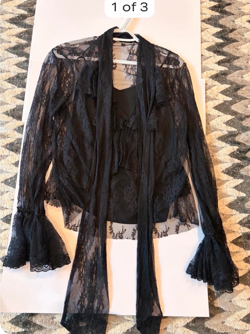 Black Lace Tie-Neck Women’s Top